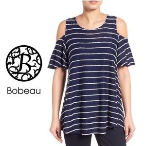 Bobeau♦️Cute Striped Cold Shoulder Top!